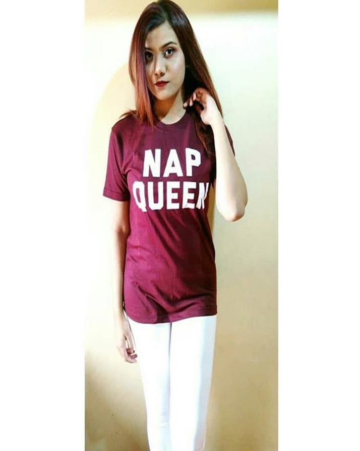 Maroon Nap Queen Cotton Printed T - Shirt For Women - HB INDUSTRIES - Tops & T - Shirts -