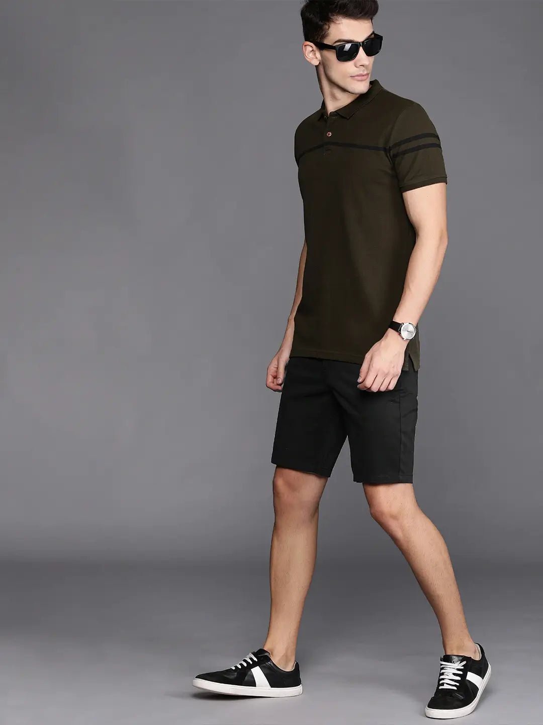 Men Black Slim Fit Solid Chino Shorts - HB INDUSTRIES - Shorts -