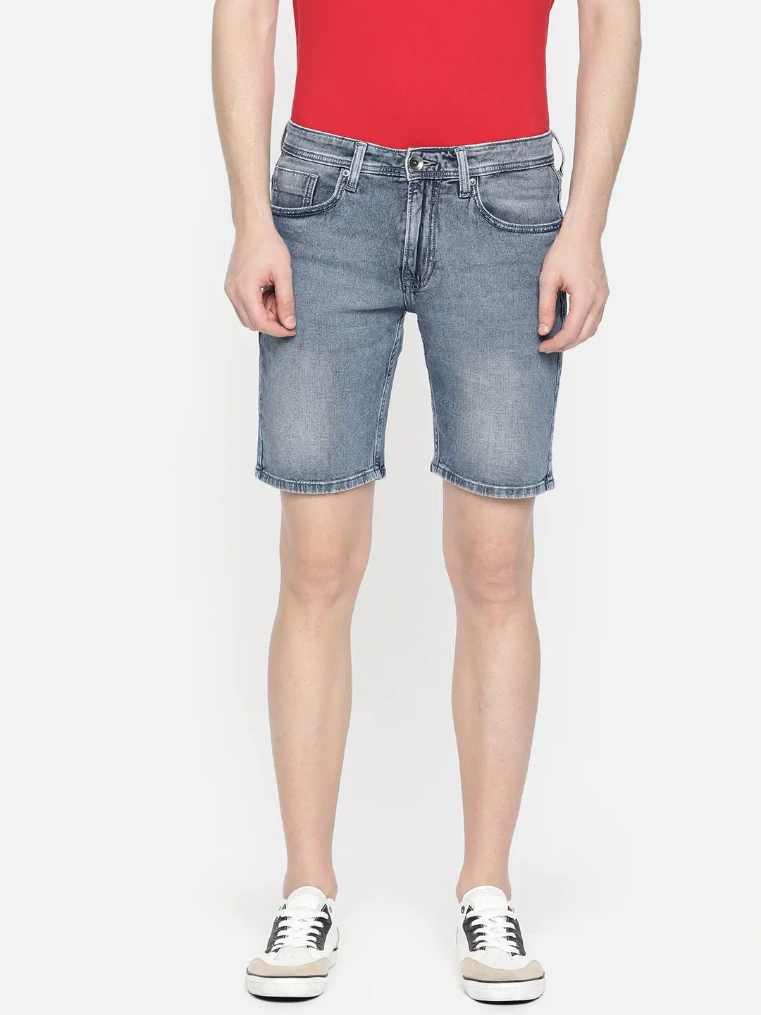 Men Blue Solid Kenzy Chinox Slim Fit Denim Shorts - HB INDUSTRIES - Shorts -