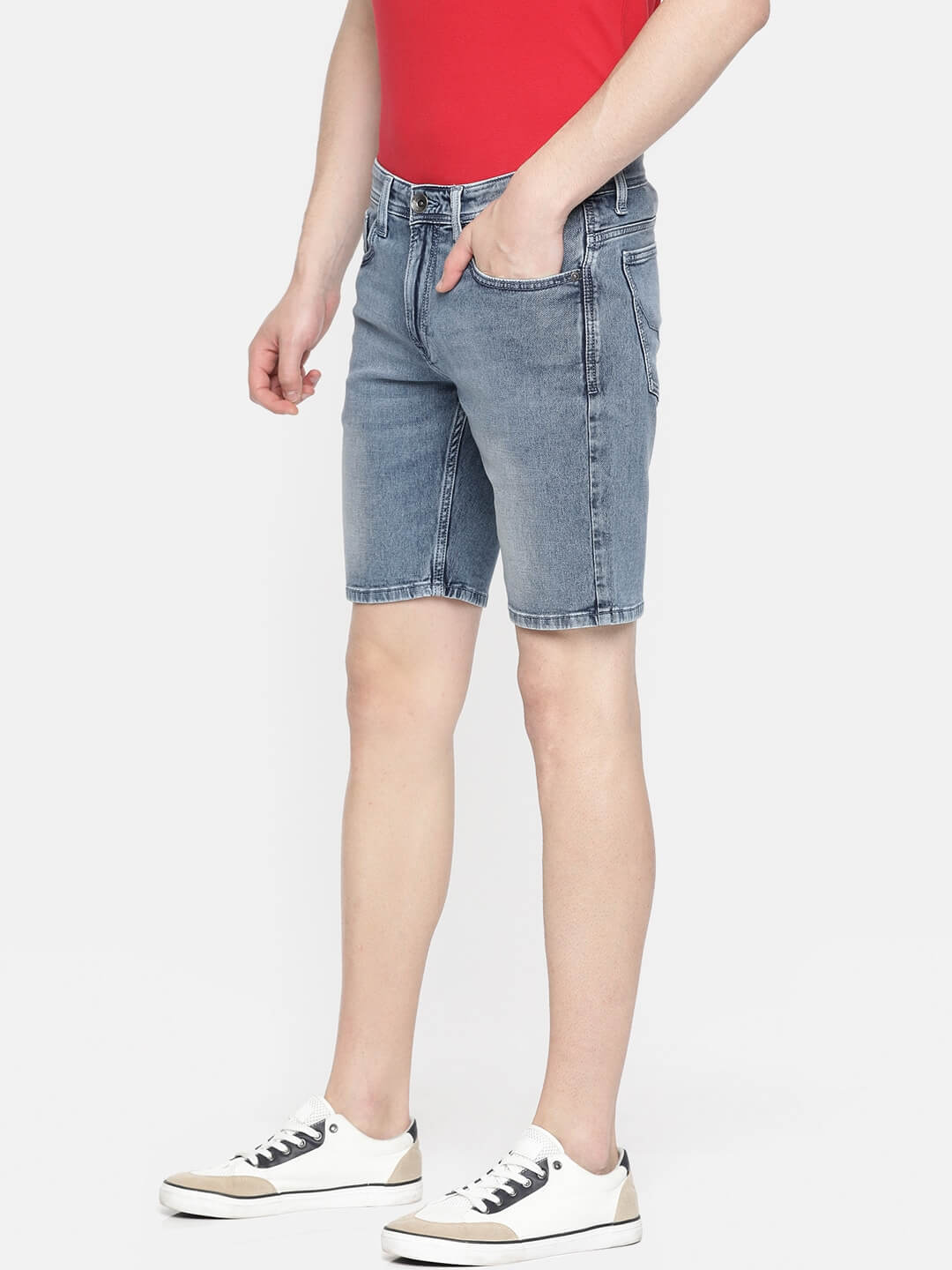 Men Blue Solid Kenzy Chinox Slim Fit Denim Shorts - HB INDUSTRIES - Shorts -