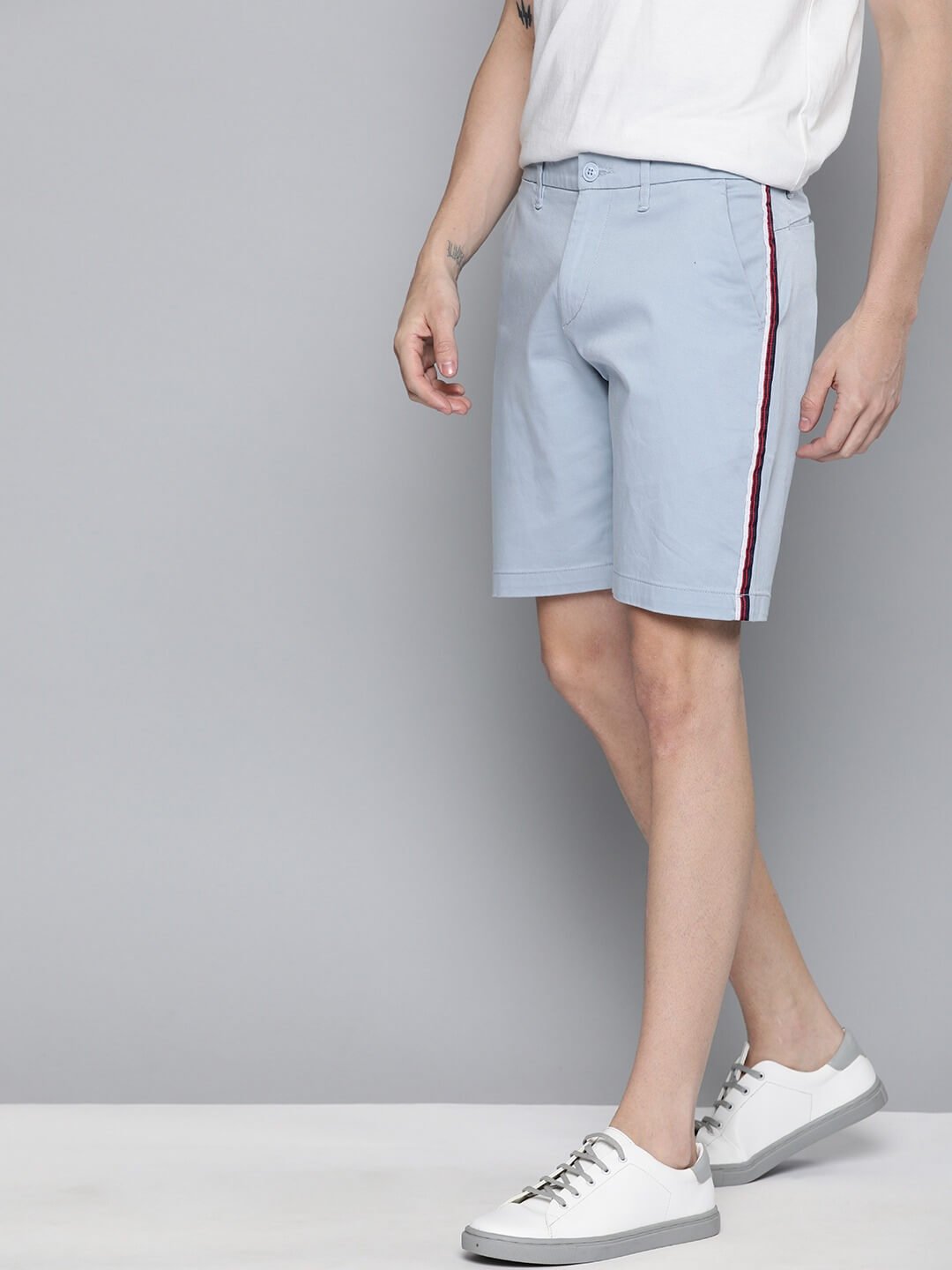 Men Blue Solid Regular Fit Regular Shorts with Side Stripes - HB INDUSTRIES - Shorts -