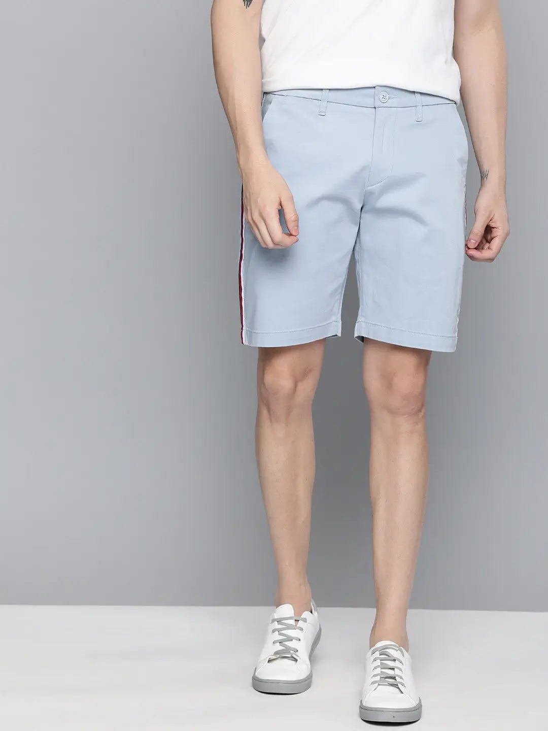Men Blue Solid Regular Fit Regular Shorts with Side Stripes - HB INDUSTRIES - Shorts -