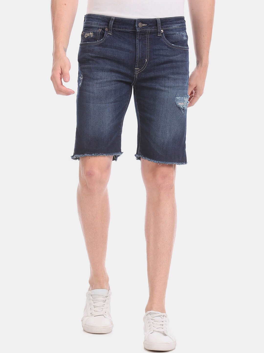 Men Blue Washed Slim Fit Denim Shorts - HB INDUSTRIES - Shorts -