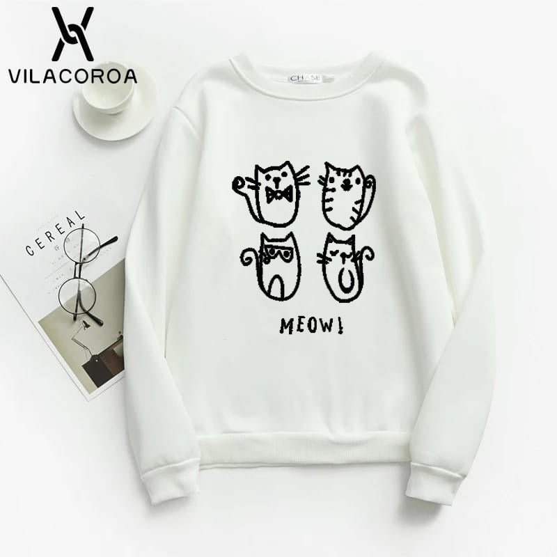 Meow Fleece Full Sleeves Pull Over Sweatshirt For Women - HB INDUSTRIES - Hoodies & Sweatshirts -
