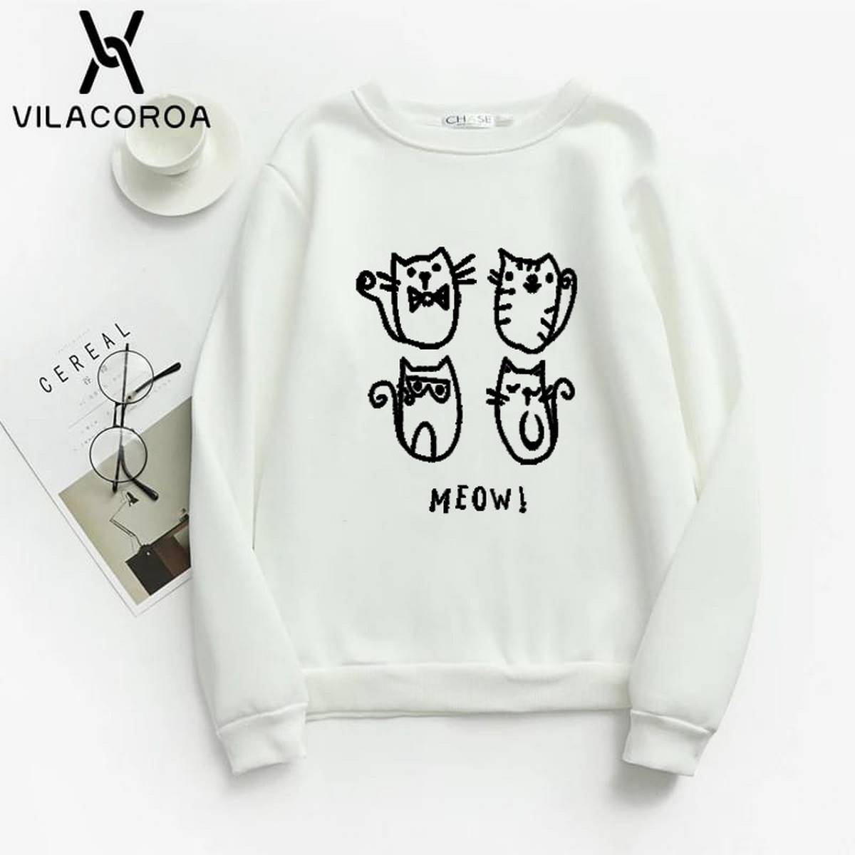 Meow Fleece Full Sleeves Pull Over Sweatshirt For Women - HB INDUSTRIES - Hoodies & Sweatshirts -