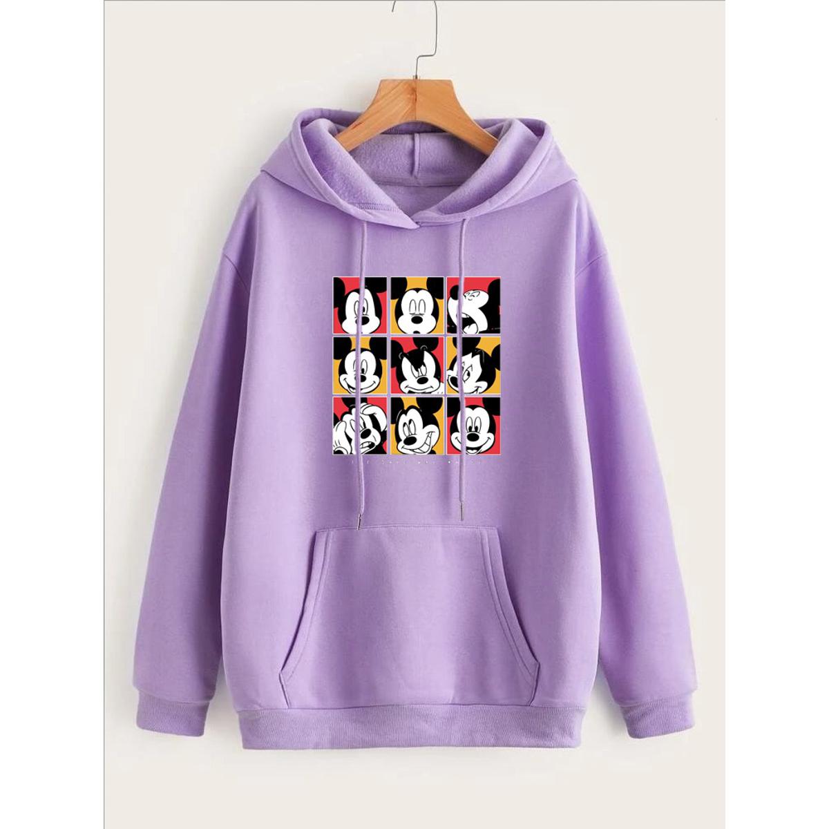 Mickey Mouse Face Printed Fleece Full Sleeves Pull Over Hoodie For Women - HB INDUSTRIES - Hoodies & Sweatshirts -