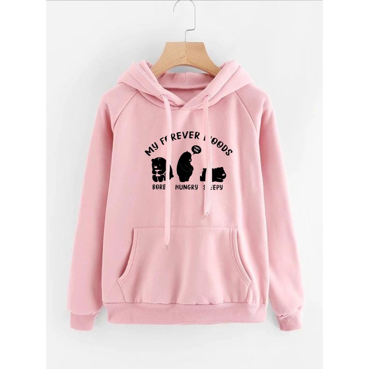 My Forever Moods Bear Printed Fleece Full Sleeves Pull Over Hoodie For Women - HB INDUSTRIES - Hoodies & Sweatshirts -
