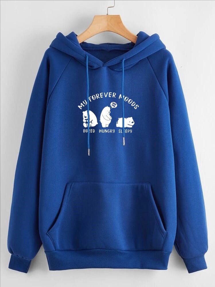My Forever Moods Bear Printed Fleece Full Sleeves Pull Over Hoodie For Women - HB INDUSTRIES - Hoodies & Sweatshirts -