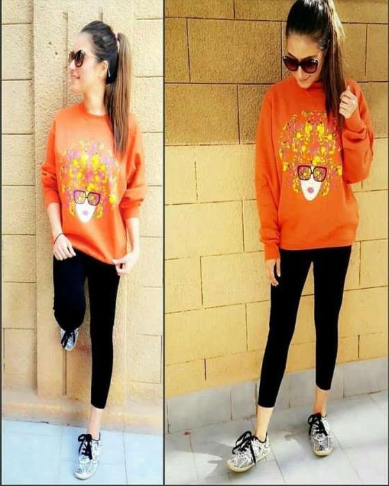 ORANGE PRINTED Sweat Shirt For womens - HB INDUSTRIES - Hoodies & Sweatshirts -