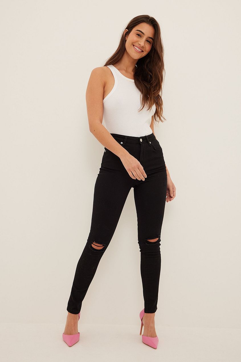 Organic Skinny High Waist Destroyed Jeans For Womens - HB INDUSTRIES - Jeans -