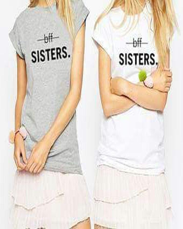 Pack Of 2 - White and Heather Grey Bff Sisters Cotton Printed T - Shirts - HB INDUSTRIES - Tops & T - Shirts -