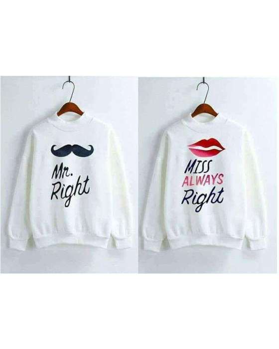 PACK OF 2 WHITE MR RIGHT AND MRS ALWAYS RIGHT SWEATSHIRT FOR COUPLE - HB INDUSTRIES - Hoodies & Sweatshirts -