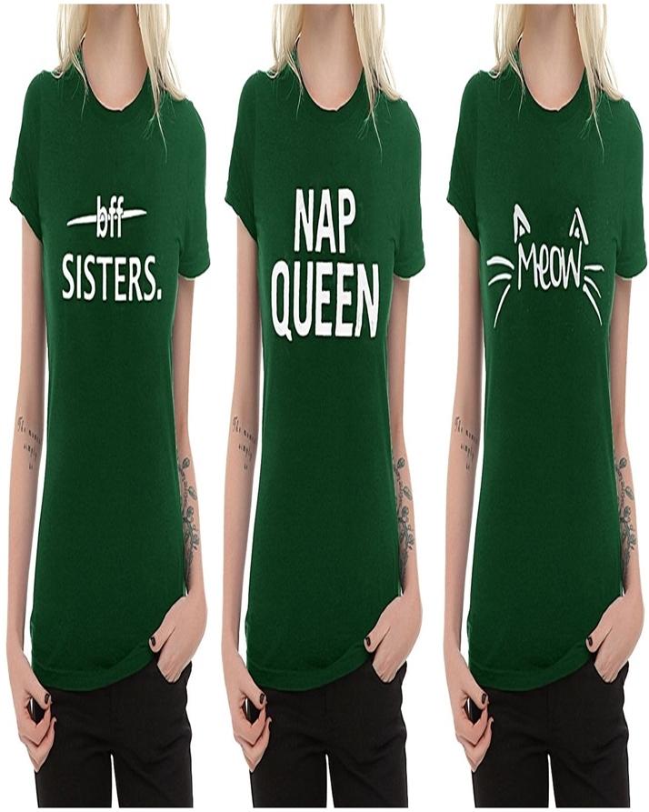 Pack Of 3 - Green Cotton Printed Tshirt For Women - HB INDUSTRIES - Tops & T - Shirts -