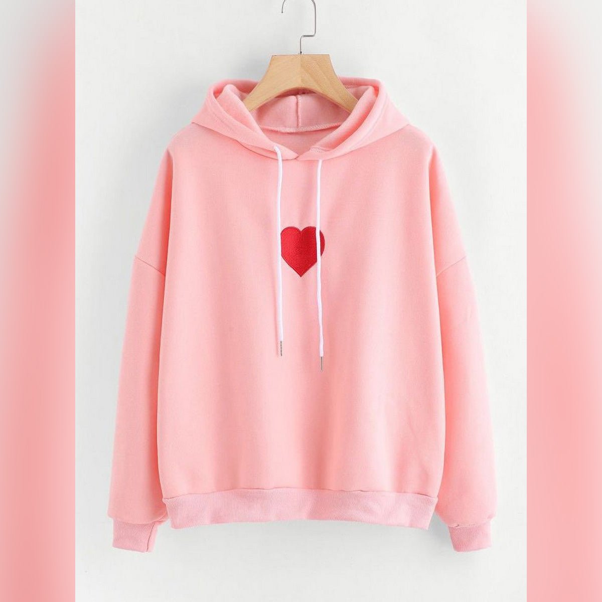Pink HeartPrinted Fleece Full Sleeves Pull Over Hoodie For Women - HB INDUSTRIES - Hoodies & Sweatshirts -