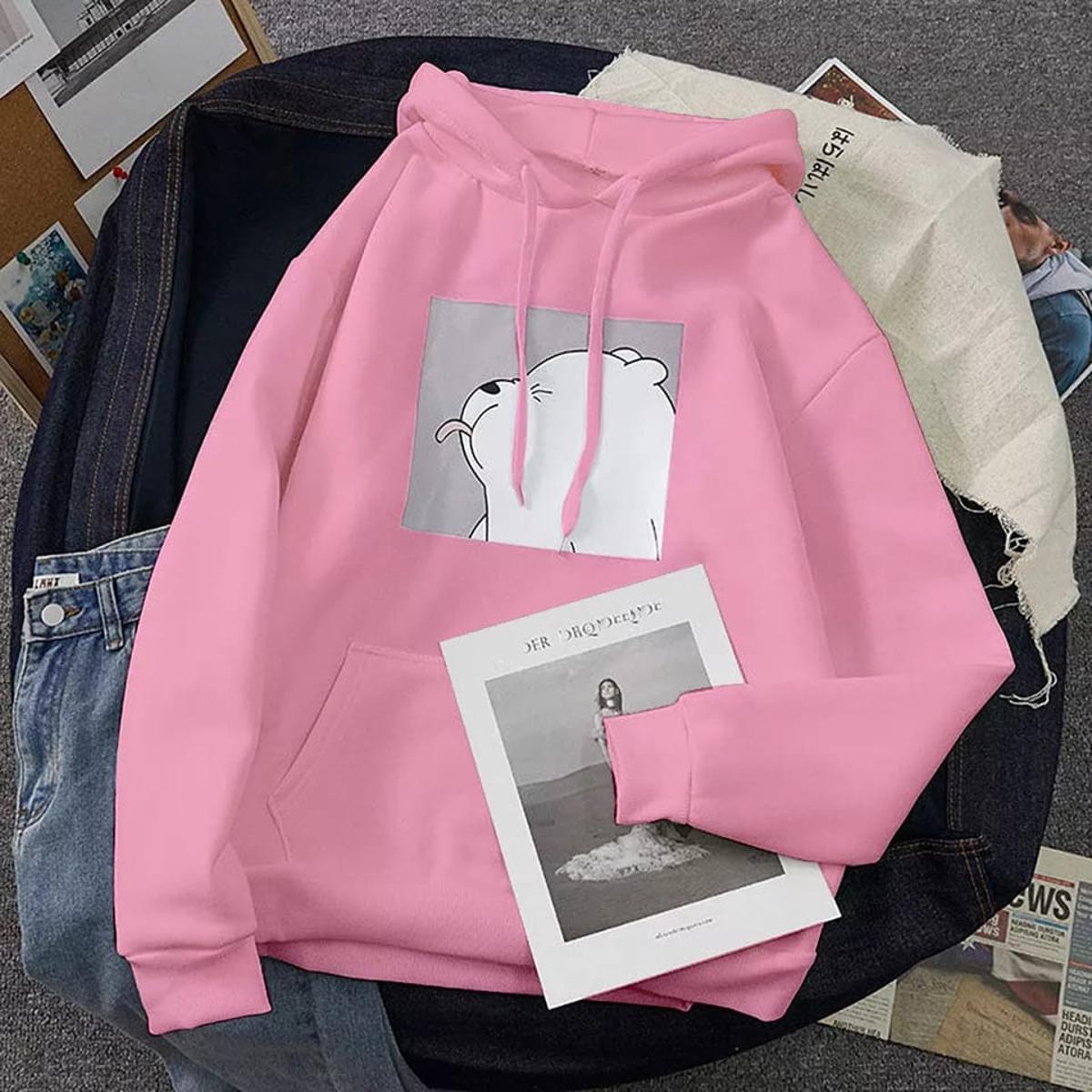 Pink Ice Bear Fleece Full Sleeves Pull Over Hoodie For Women - HB INDUSTRIES - Hoodies & Sweatshirts -