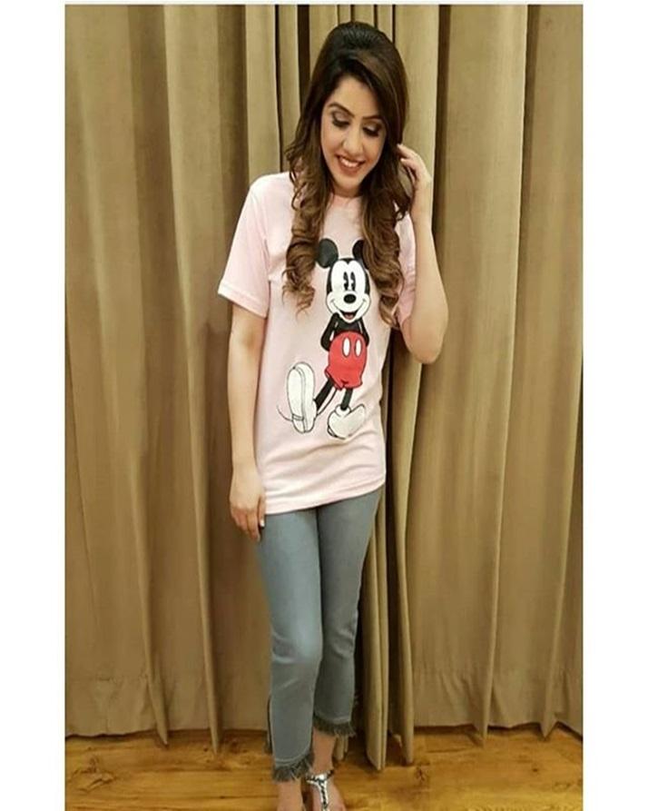 Pink Micky Cotton Printed T - Shirt For Women - HB INDUSTRIES - Tops & T - Shirts -