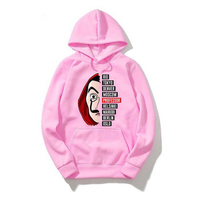Pink Money Heist Printed Fleece Full Sleeves Pull Over Hoodie - HB INDUSTRIES - Hoodies & Sweatshirts -
