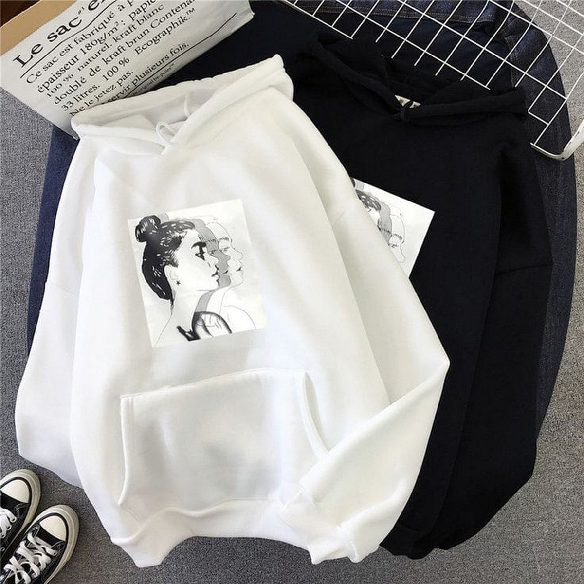 Pop Art Sketch Printed Fleece Full Sleeves Pull Over Hoodie For Women - HB INDUSTRIES - Hoodies & Sweatshirts -