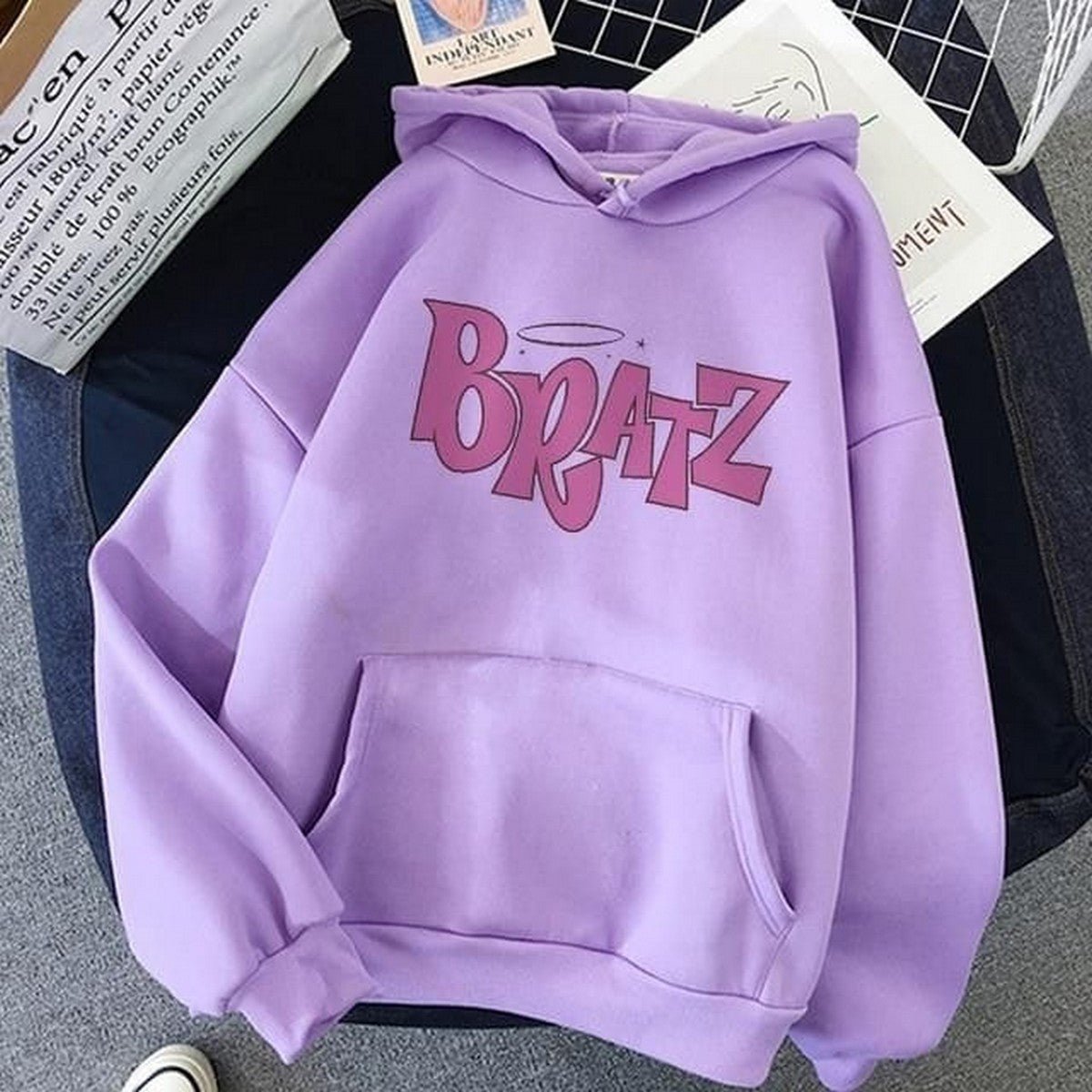 Purple Bratz Printed Fleece Full Sleeves Pull Over Hoodie For Women - HB INDUSTRIES - Hoodies & Sweatshirts -
