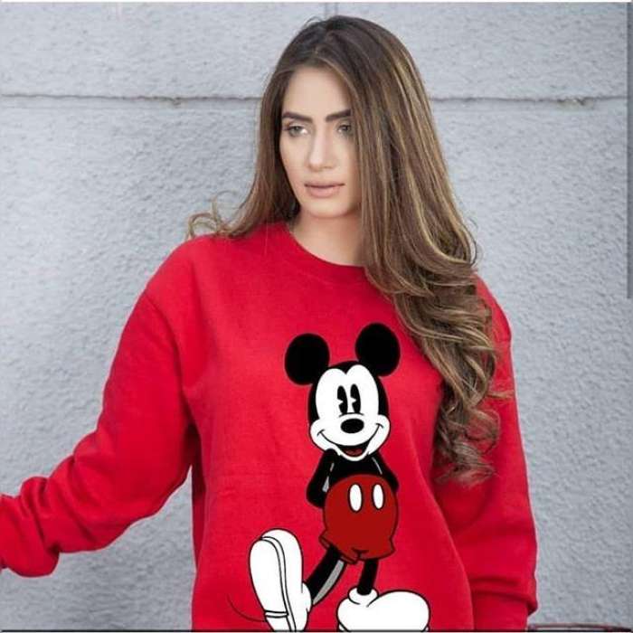 Red Micky Printed Sweatshirt For Women - HB INDUSTRIES - Hoodies & Sweatshirts -