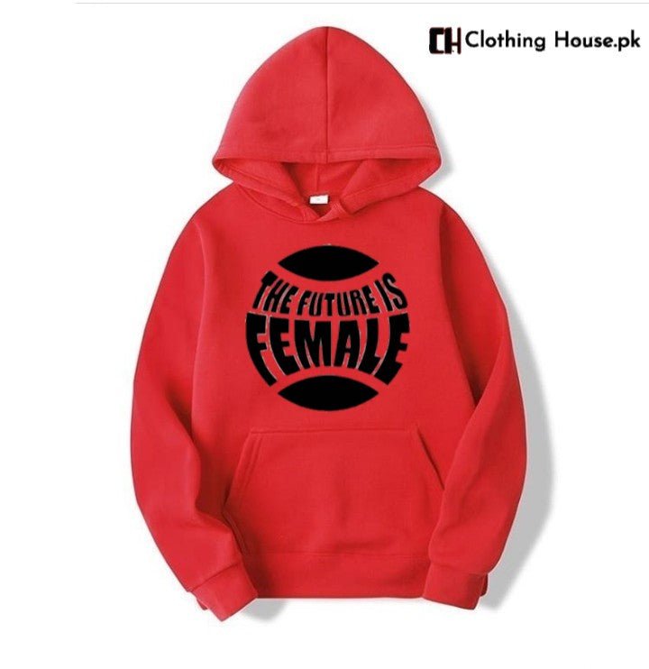 Red The Future is Female Fleece Full Sleeves Pull Over Hoodie For Women - HB INDUSTRIES - Hoodies & Sweatshirts -
