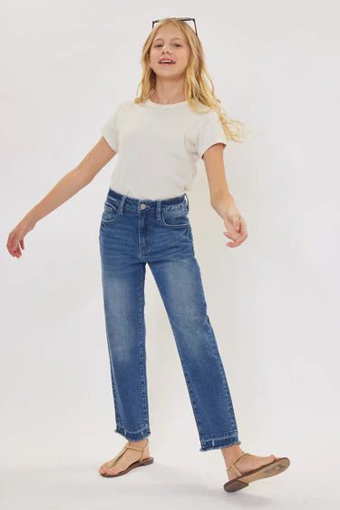 Royal High Rise Mini Straight Leg Kid Jeans - HB INDUSTRIES - Girls Jeans -