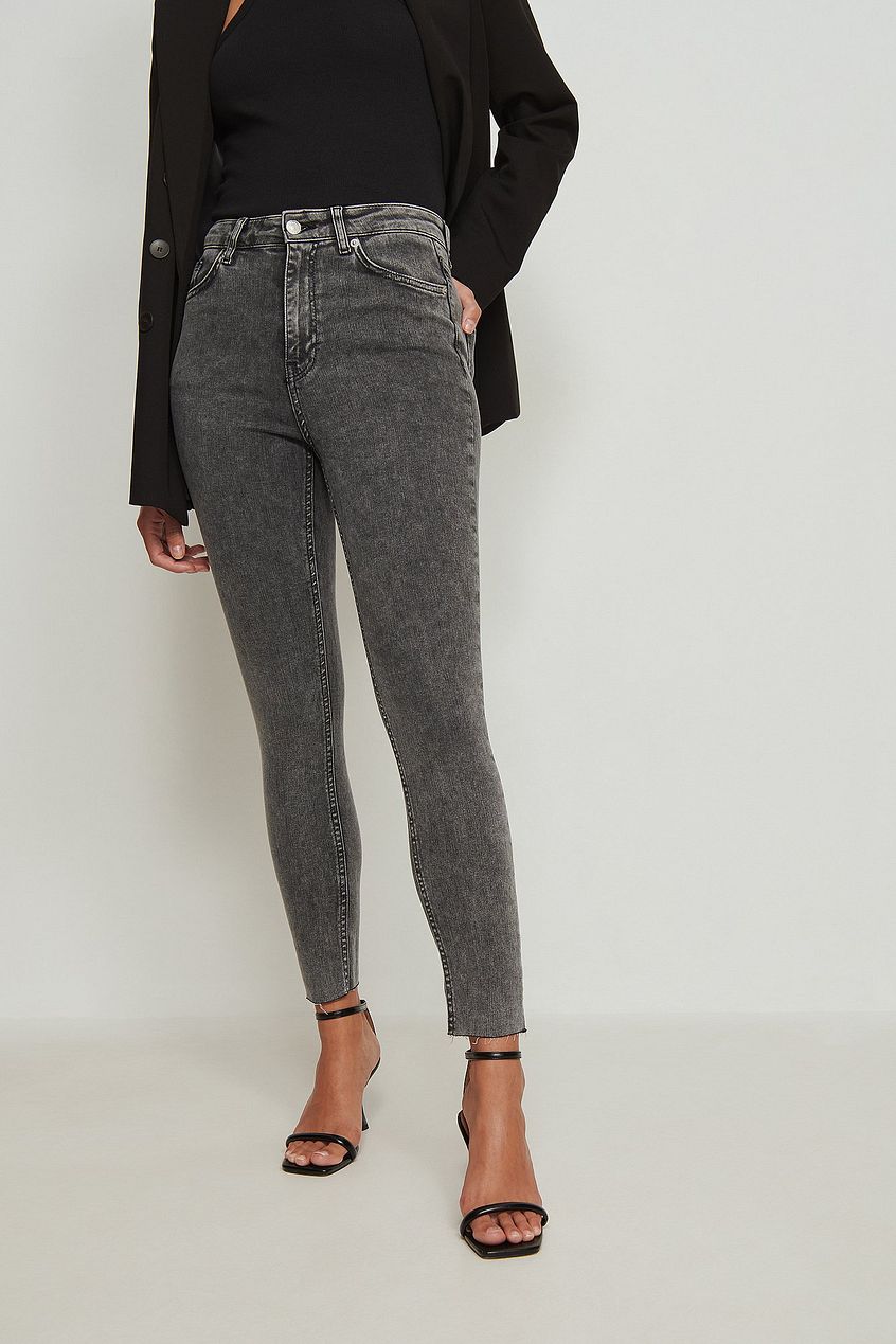 Skinny High Waist Raw Hem Jeans For Womens - HB INDUSTRIES - Jeans -