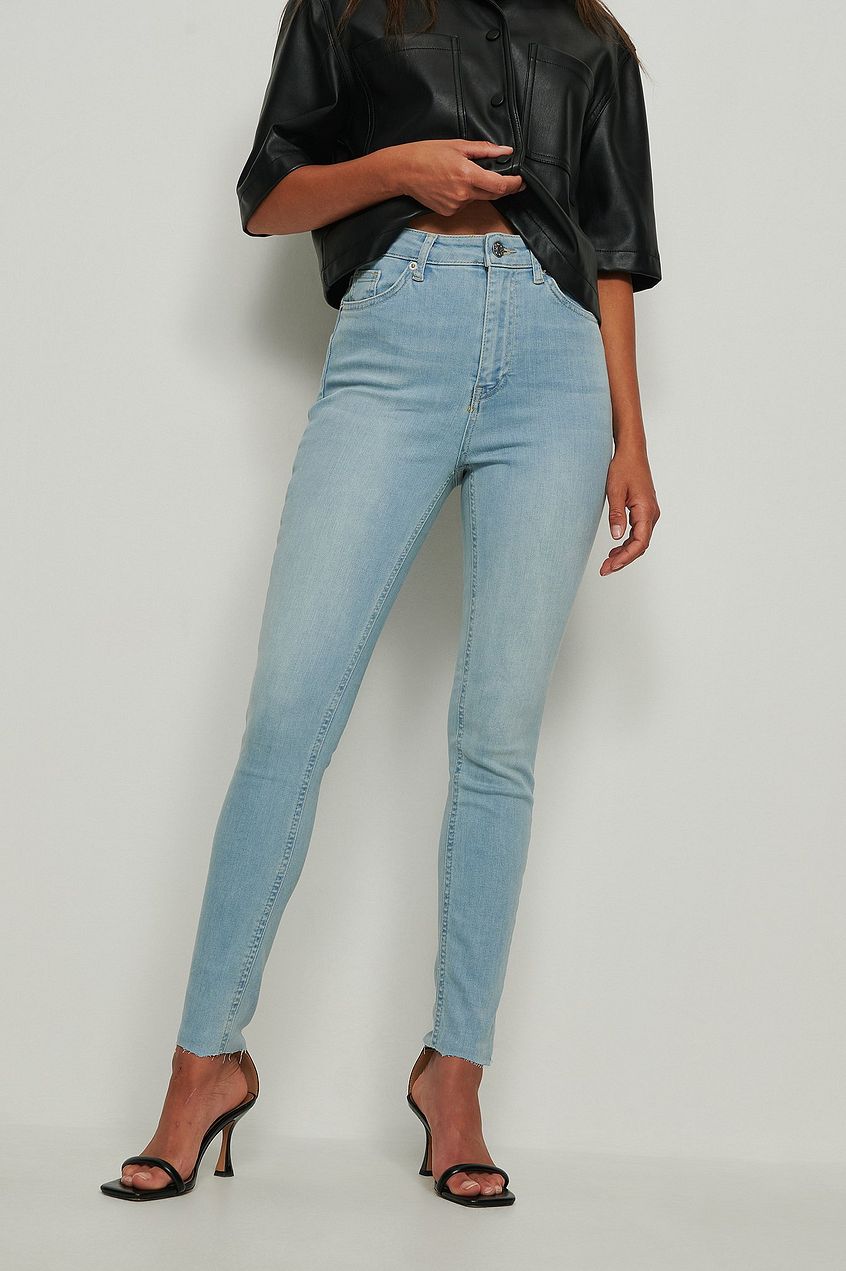 Skinny High Waist Raw Hem Jeans For Womens - HB INDUSTRIES - Jeans -