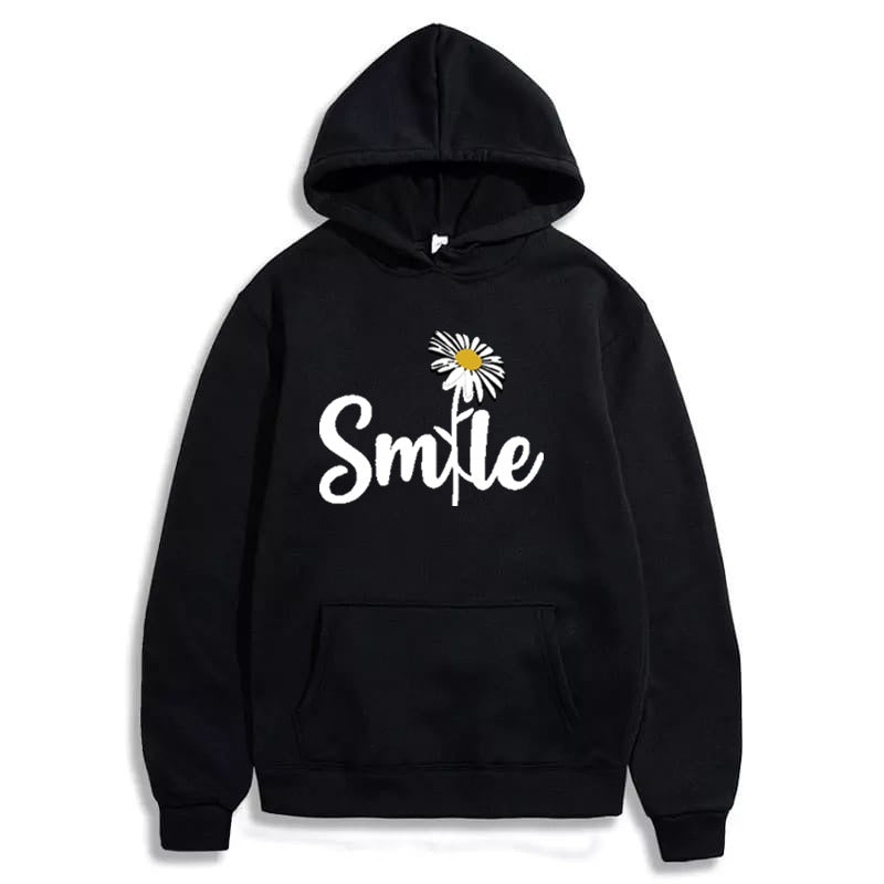 Smile Printed Fleece Full Sleeves Pull Over Hoodie For Women - HB INDUSTRIES - Hoodies & Sweatshirts -