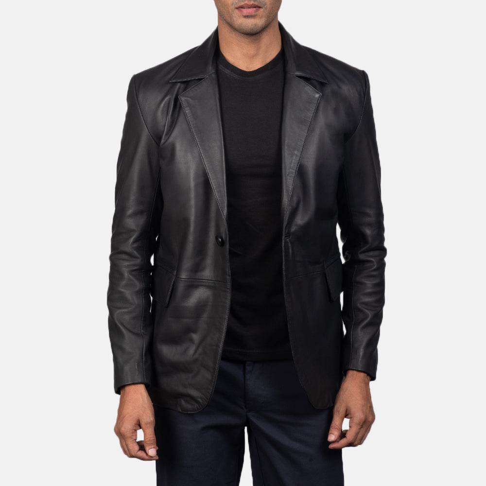 HB INDUSTRIES Black Leather Blazer