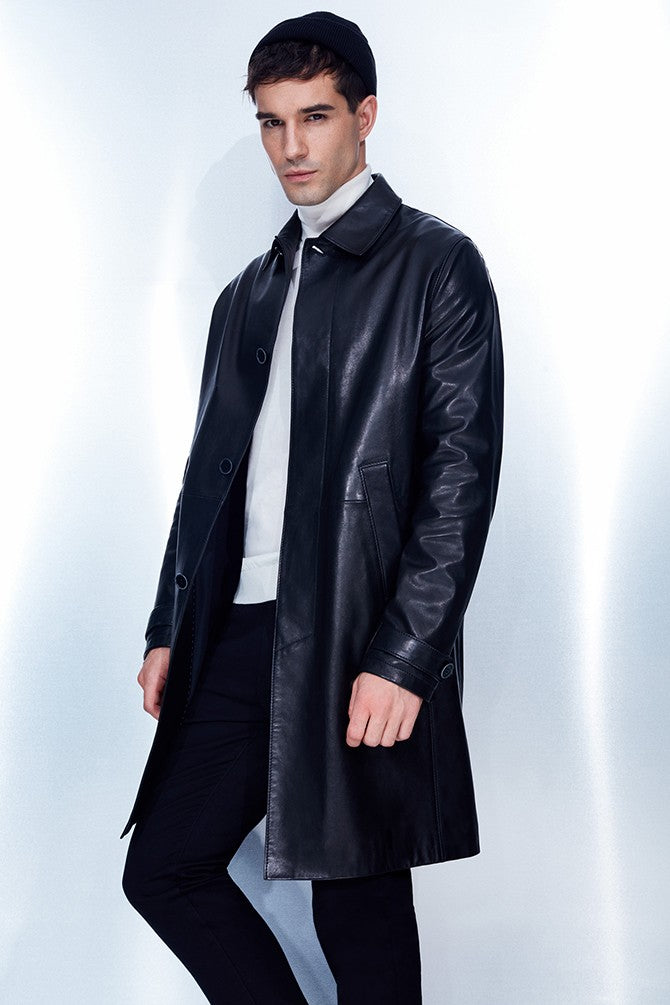 HB INDUSTRIES Black Bruyne Men's Genuine Leather Coat Black