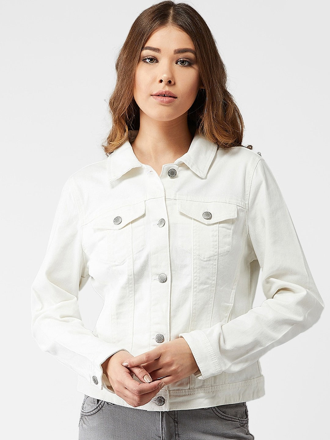 Women White Solid Denim Jacket – Premium Summer Outerwear for Pakistani Style | HB INDUSTRIES