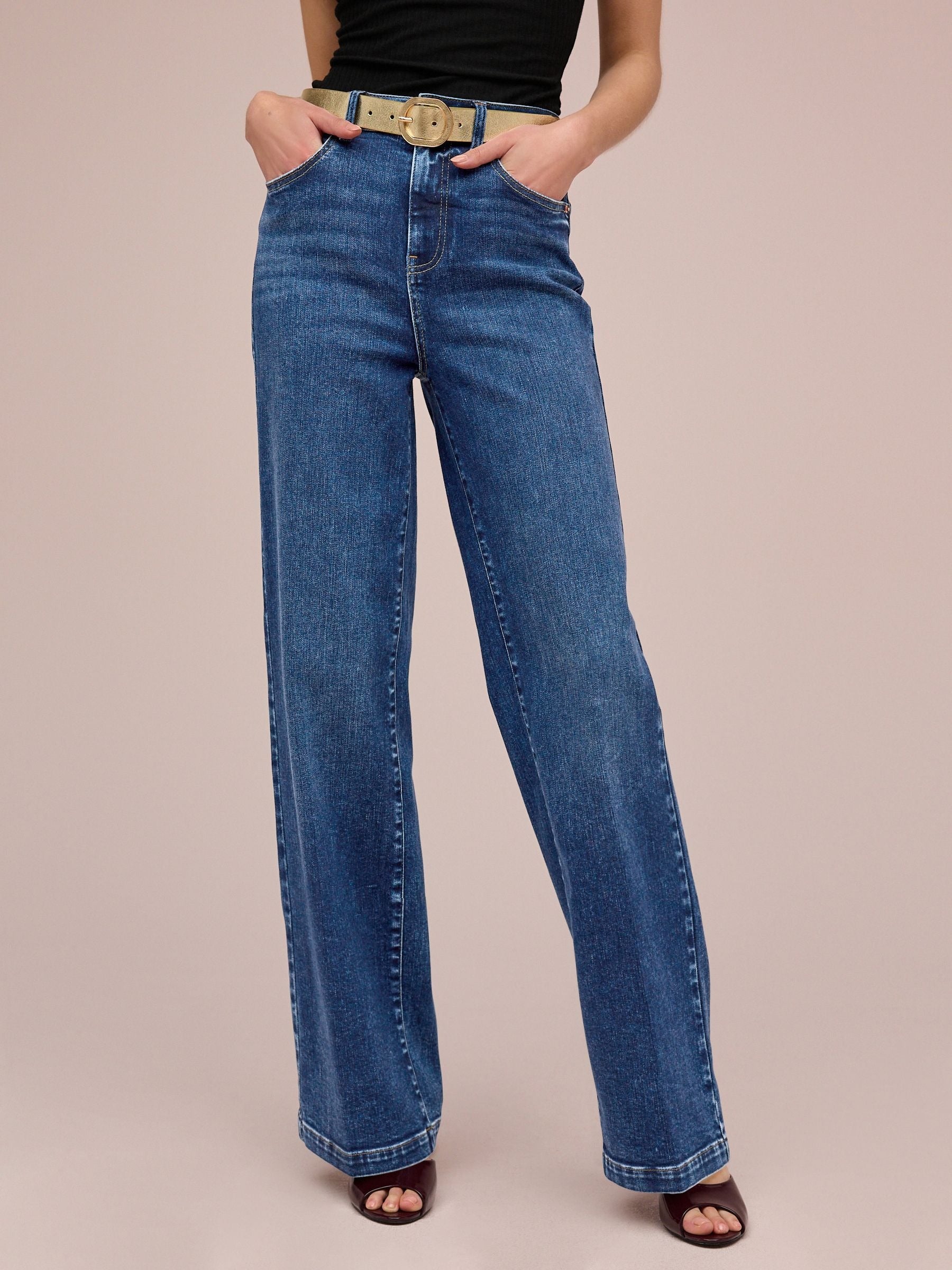 Women Dark Blue Wide Leg Jeans – Trendy High-Waist Denim for Everyday Wear in Pakistan | HB INDUSTRIES