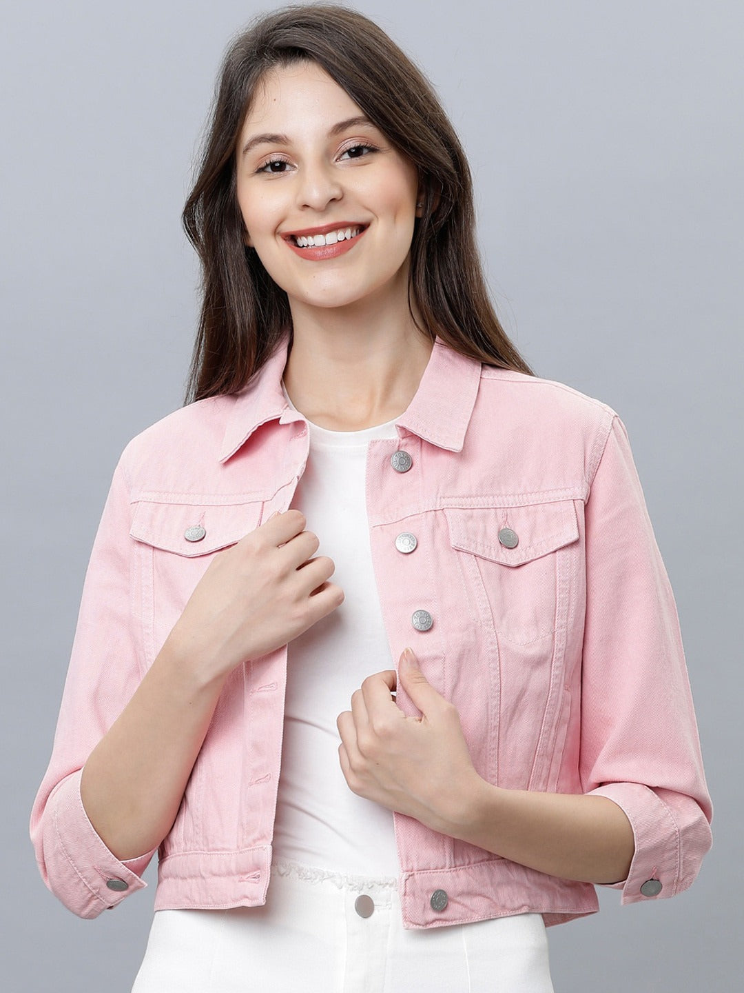 Women Pink Solid Denim Jacket – Trendy Everyday Outerwear for Pakistani Fashion | HB INDUSTRIES