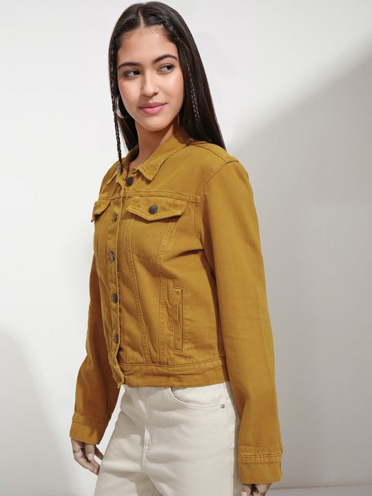 Women Mustard Solid Jacket – Stylish Winter Outerwear for Pakistani Fashion | HB INDUSTRIES