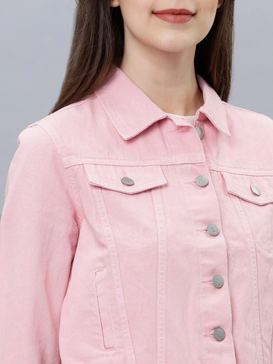 Women Pink Solid Denim Jacket – Trendy Everyday Outerwear for Pakistani Fashion | HB INDUSTRIES