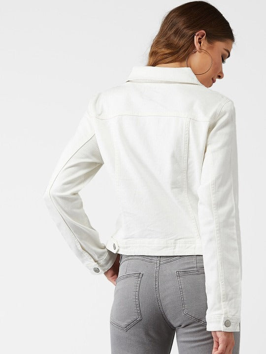 Women White Solid Denim Jacket – Premium Summer Outerwear for Pakistani Style | HB INDUSTRIES