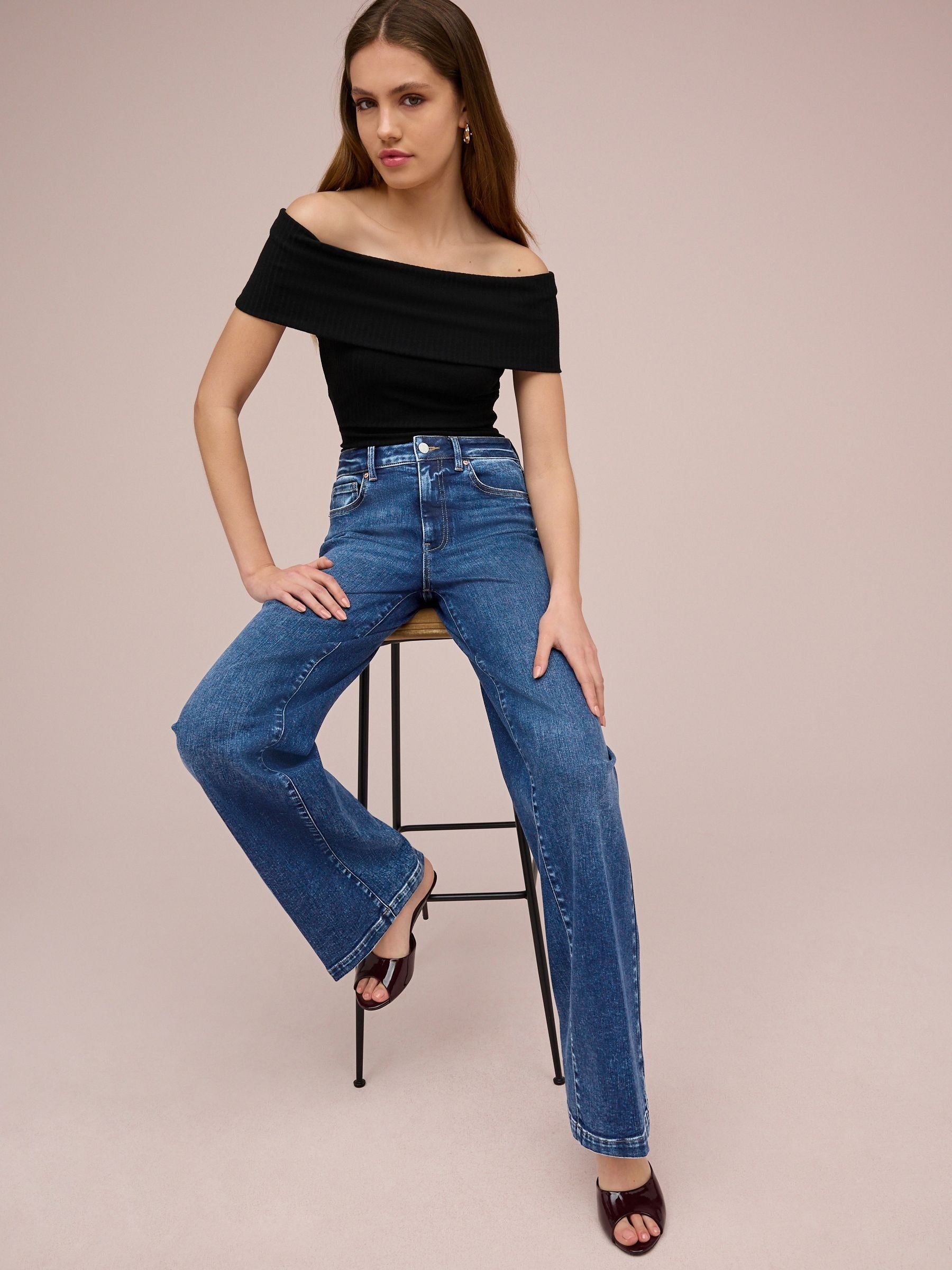 Women Dark Blue Wide Leg Jeans – Trendy High-Waist Denim for Everyday Wear in Pakistan | HB INDUSTRIES