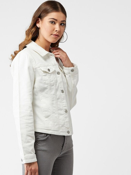 Women White Solid Denim Jacket – Premium Summer Outerwear for Pakistani Style | HB INDUSTRIES