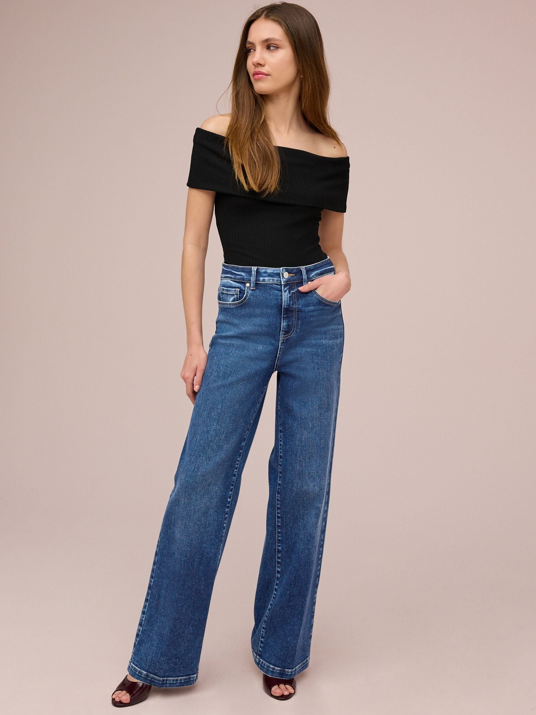 Women Dark Blue Wide Leg Jeans – Trendy High-Waist Denim for Everyday Wear in Pakistan | HB INDUSTRIES