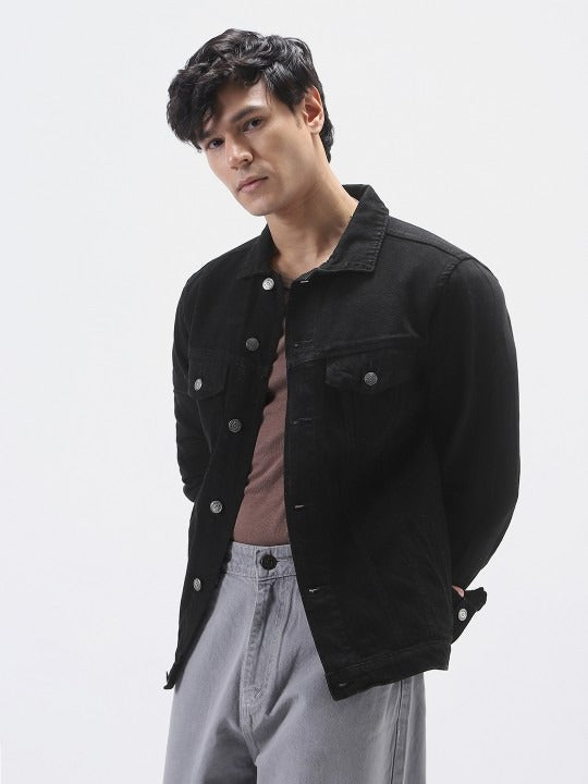 Men’s Solid Washed Denim Jacket – Full Sleeve Regular Fit Casual Jacket by HB INDUSTRIES Pakistan
