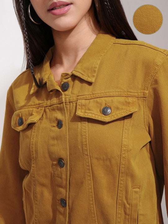 Women Mustard Solid Jacket – Stylish Winter Outerwear for Pakistani Fashion | HB INDUSTRIES