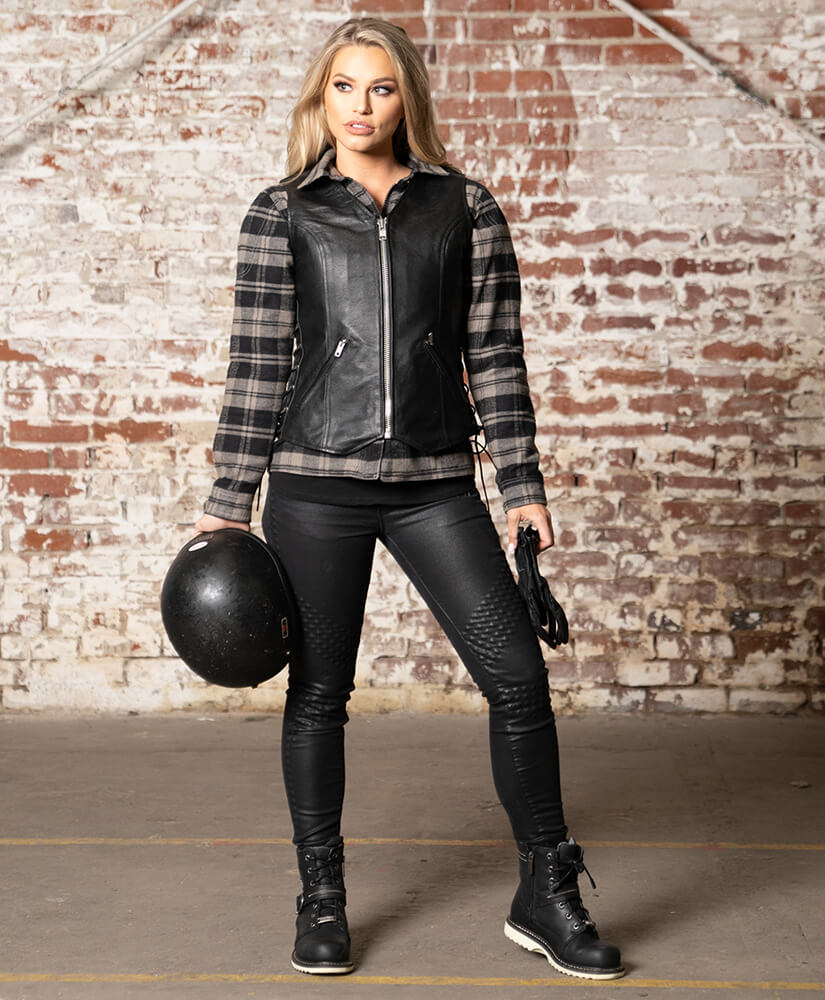 HB INDUSTRIES Haughty Black Leather Motorcycle Vest for Women