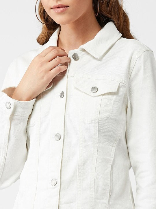 Women White Solid Denim Jacket – Premium Summer Outerwear for Pakistani Style | HB INDUSTRIES