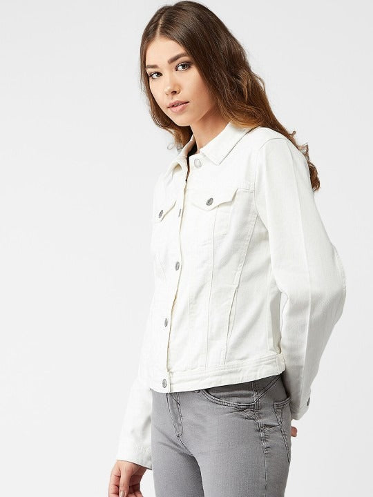 Women White Solid Denim Jacket – Premium Summer Outerwear for Pakistani Style | HB INDUSTRIES