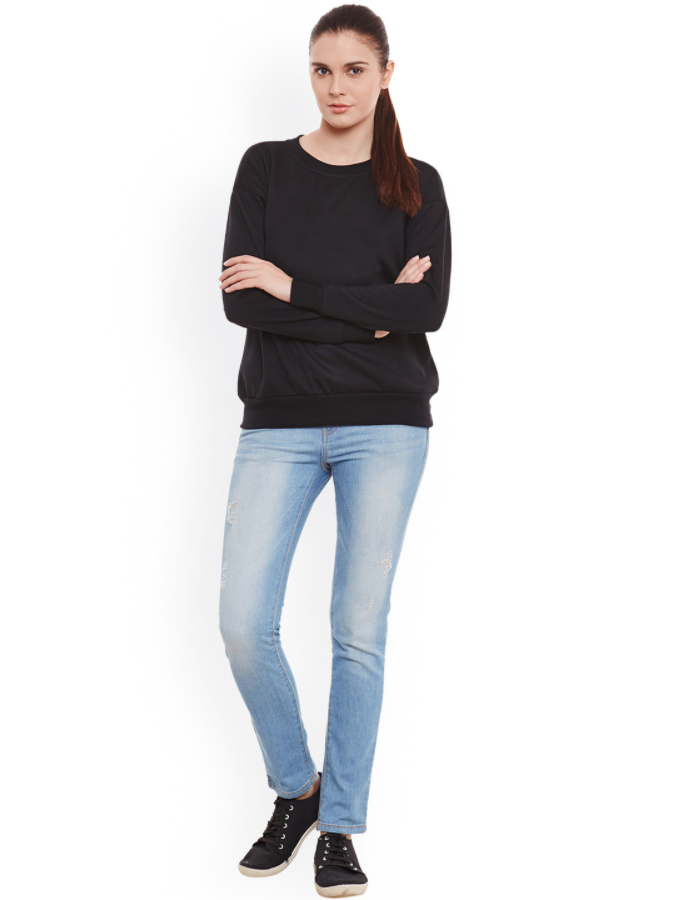 Ace Plain Basic Sweatshirt Best Fabric Black For Womens