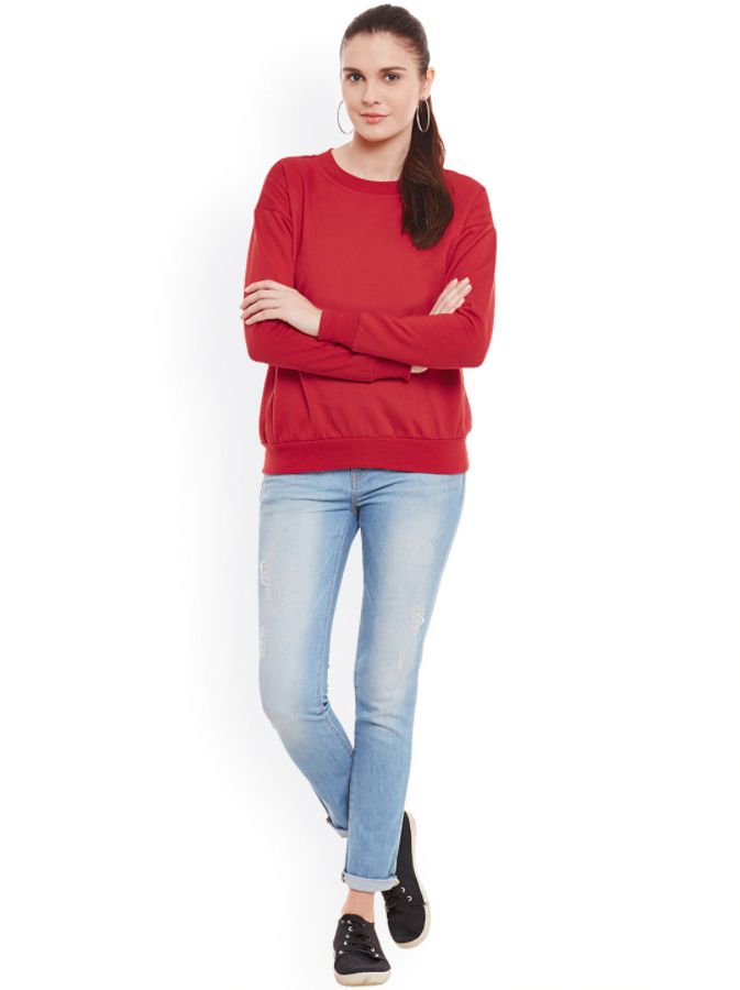 Ace Plain Basic Sweatshirt Best Fabric Red For Womens