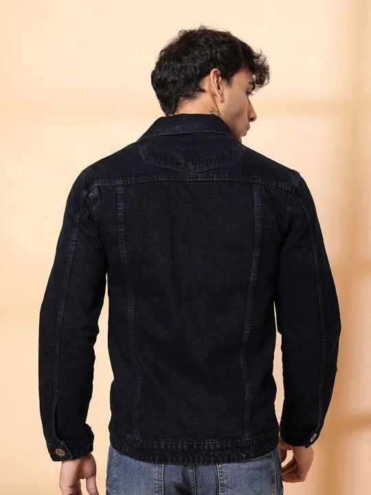Men’s Spread Collar Solid Denim Jacket – Casual & Classic Street Style by HB INDUSTRIES Pakistan