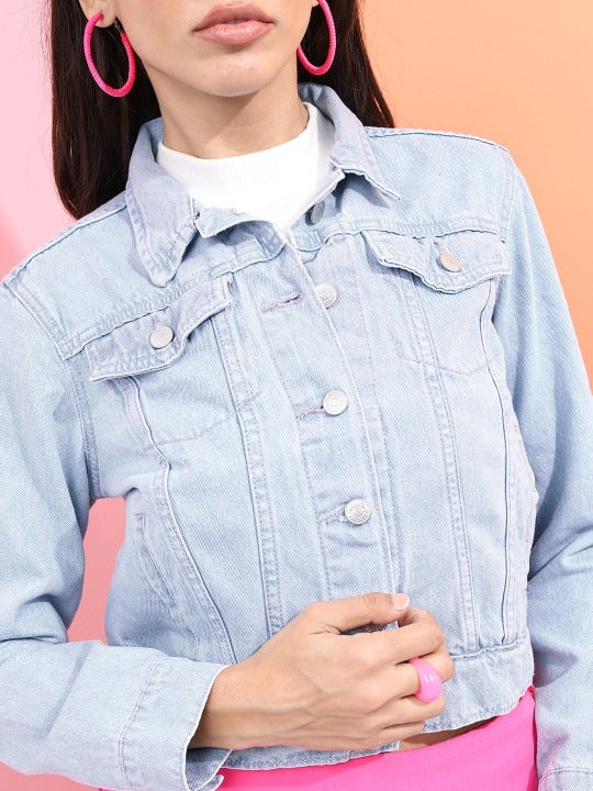 Women Blue Solid Denim Jacket – Classic, Lightweight & Versatile for Pakistan | DOCACCA