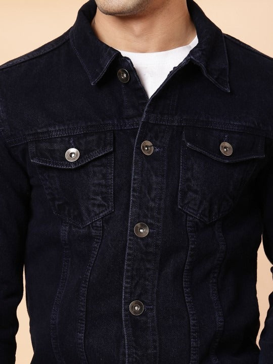Men’s Spread Collar Solid Denim Jacket – Casual & Classic Street Style by HB INDUSTRIES Pakistan